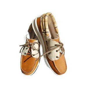 VTG. Women's 8 Timberland Brown Cream Plaid  Leather Deck Boat  Shoes